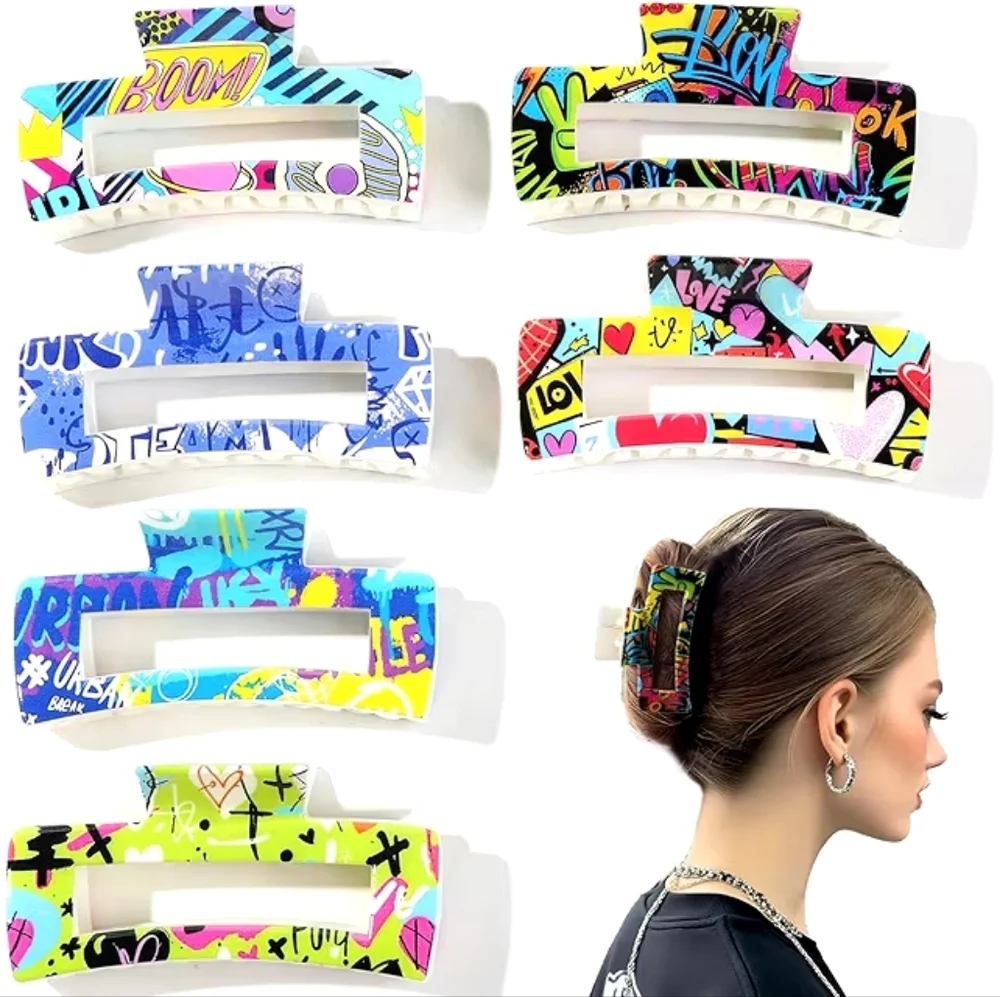 Paint Graffiti Claw Hair Clips 6 Piece Set - Picture 2 of 5